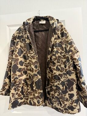 Duck Bay Camo Hooded Parka Jacket in Brown & Tan sz xl